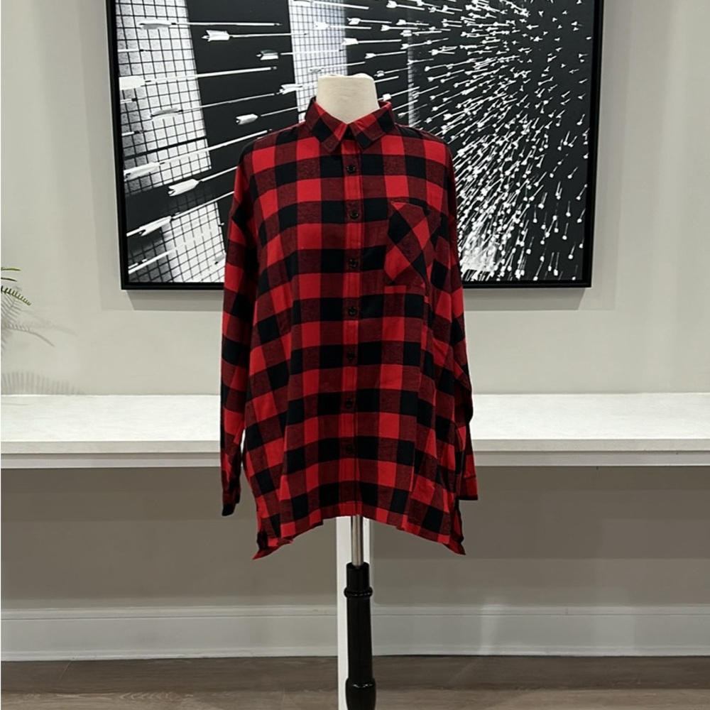 BRAND NEW! Oversized Buffalo Plaid Flannel, Small, Red & Black